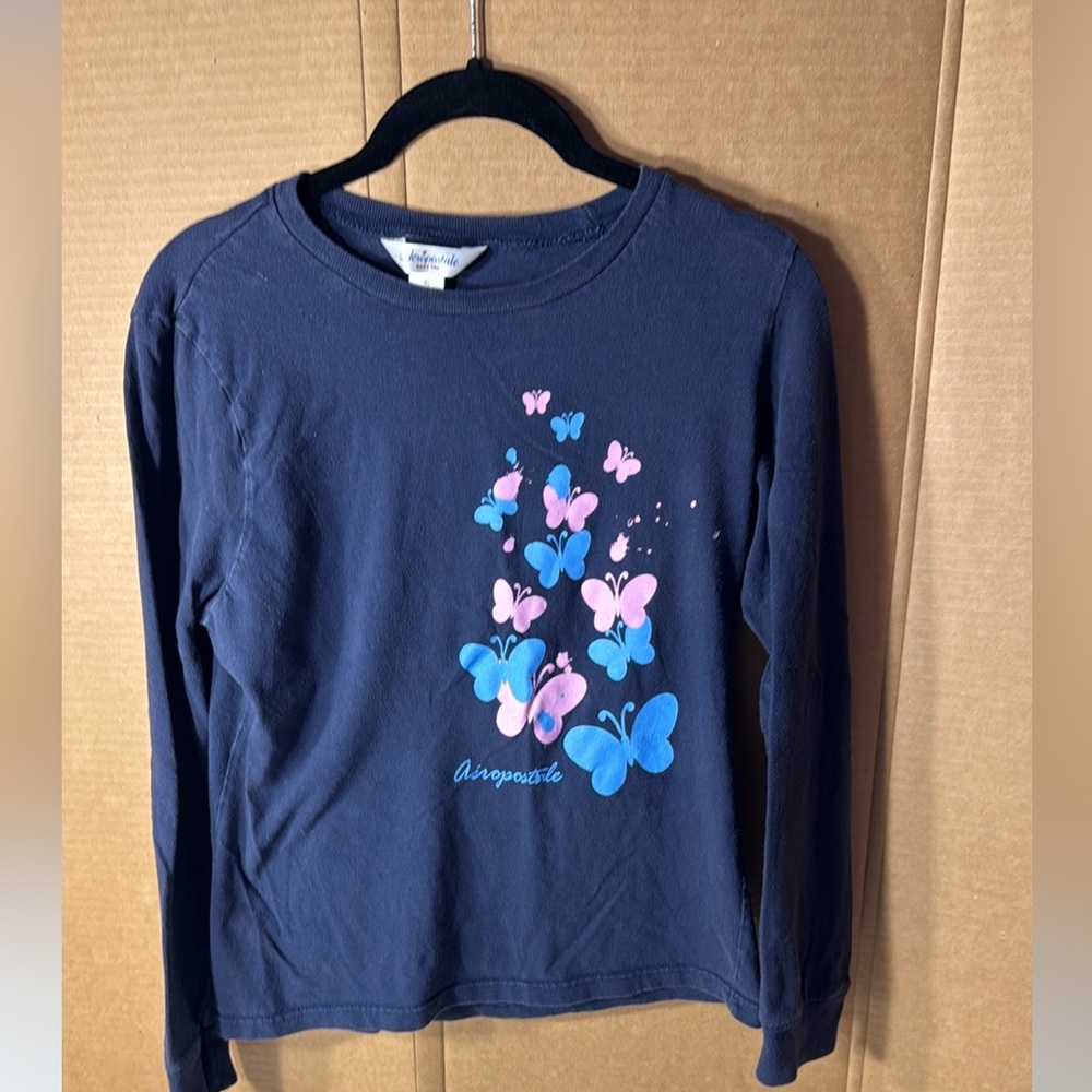 Aeropostale Navy Blue Butterfly Long Sleeve Shirt Xl Junior